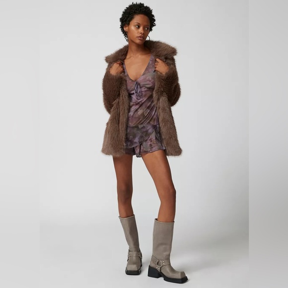 URBAN OUTFITTERS Eva Mesh Romper Small Purple Floral Playsuit Sheer Y2K Festival - Picture 3 of 12